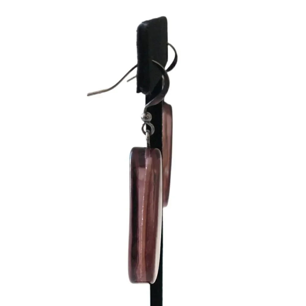 ‎Purple Dangle Earrings Clear Encased Disco Pierced Large Lightweight Acrylic.